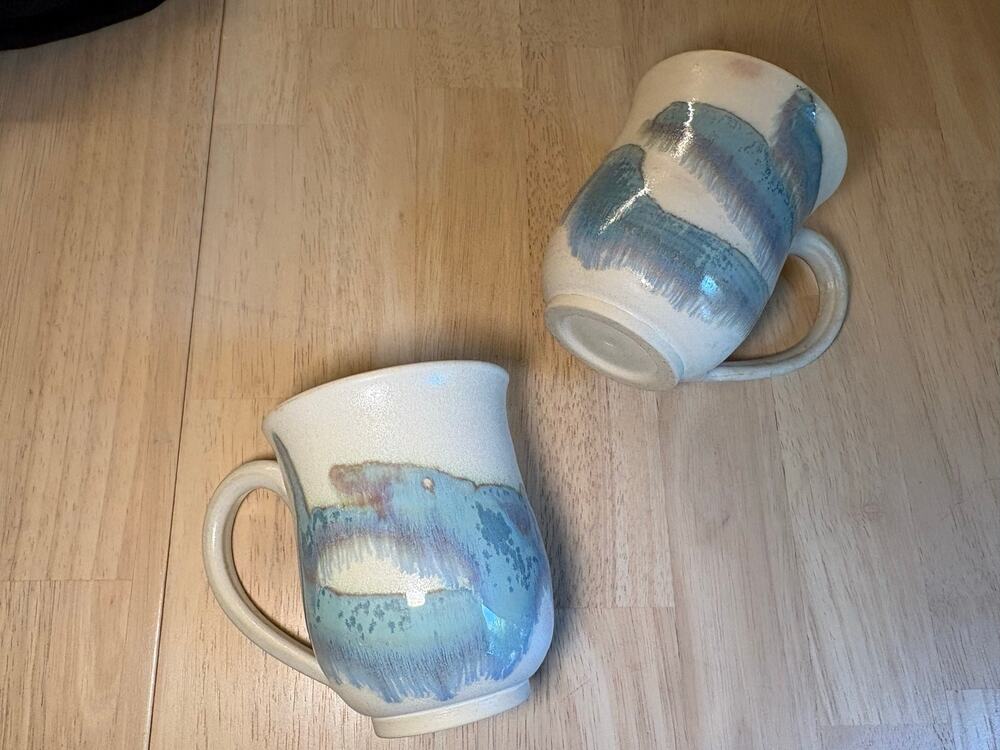 Vintage Studio Pottery Mugs Drip Glaze Ceramic Coffee Cup Set Earthy Coastal